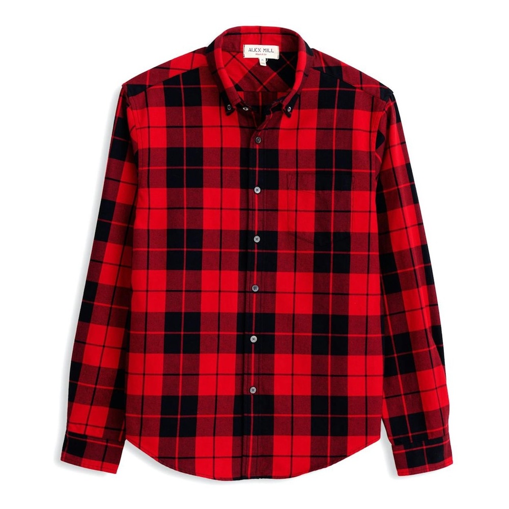 Alex Mill Tartan Mill Shirt in Red Tartan Plaid Cotton Size XL Flannel Button Up